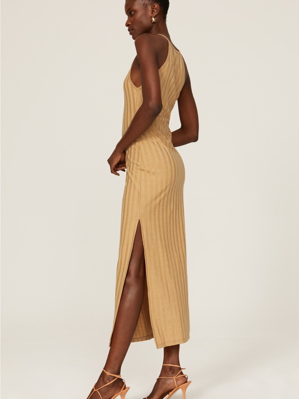 Jonathan Simkhai Tan Ribbed Halter Maxi Dress - Picture 2 of 8